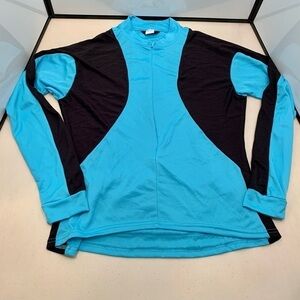 Canari Cycling Jersey Womens XL Blue Mock Neck Long Sleeve Top Shirt Pocket